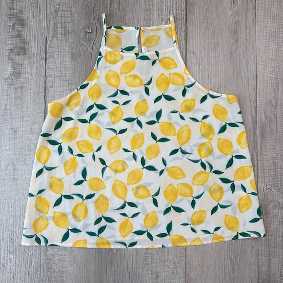 Pink Rose Lemon Print Spaghetti Straps Square Neck Top WMNS L Sleeveless Keyhole - Picture 3 of 6